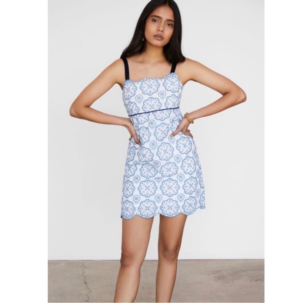 CARTOLINA Nantucket  The Lizzie Embroidered Eyelet Dress White Blue Size M NWT
